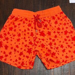 Vilebrequin Orange Swim Trunks with Red Turtle Motif Men’s Small